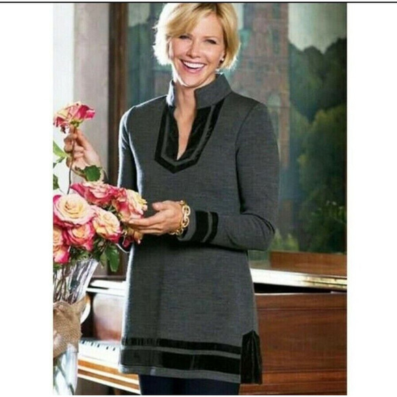 Soft Surroundings Womens XL Runway Pullover Velvet Trim Tunic Wool Sweater Knit - Picture 1 of 13